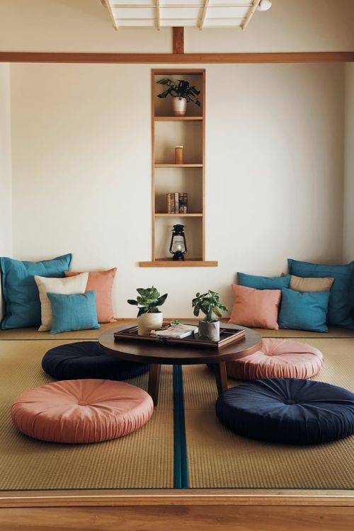 15 Zen-Inspired Ideas for Your Japanese Tiny House Living Room Multifunctional Zabuton Floor Cushions