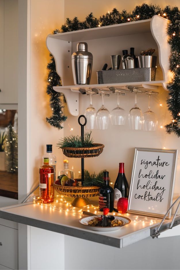 Compact Christmas Cocktail Station 20 Tiny House Kitchen Ideas for Christmas