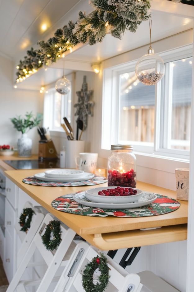 Festive Fold-Down Breakfast Bar 20 Tiny House Kitchen Ideas for Christmas