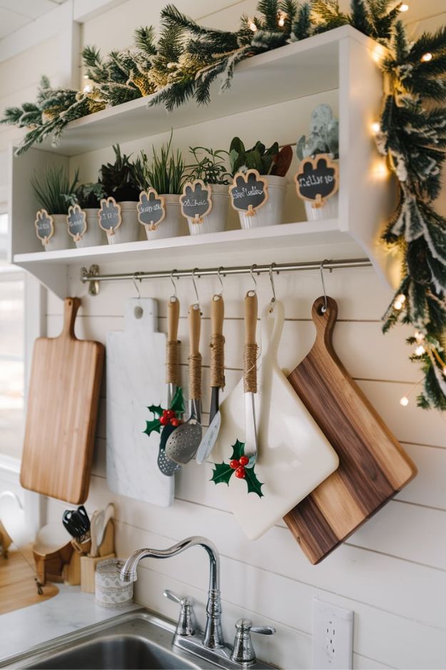 Over-the-Sink Holiday Cutting Board Display 20 Tiny House Kitchen Ideas for Christmas