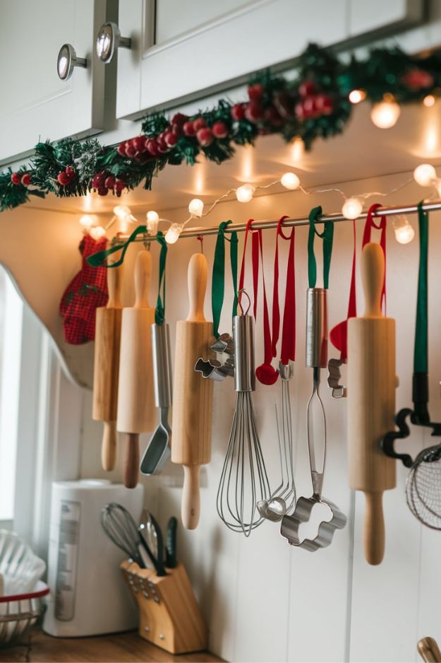 Under-Cabinet Rolling Pin Display 20 Tiny House Kitchen Ideas for Christmas