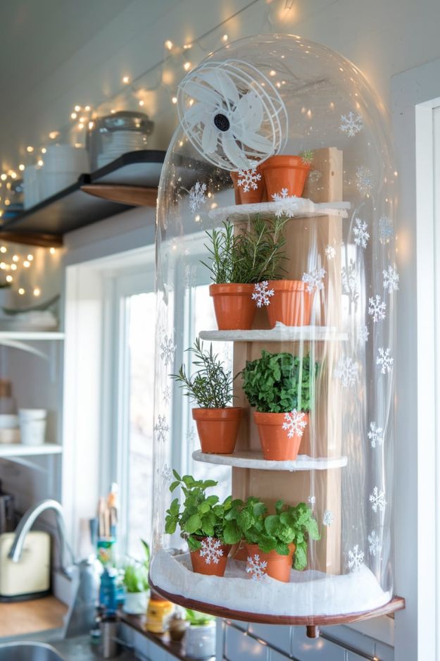 Vertical Herb Garden Snow Globe 20 Tiny House Kitchen Ideas for Christmas