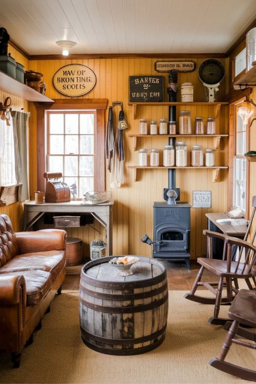 Country Store Nostalgia Vintage Tiny House Living Room Ideas 
