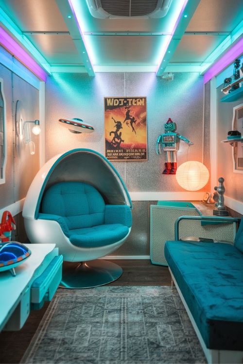 Retro Sci-Fi Fantasy Vintage Tiny House Living Room Ideas 