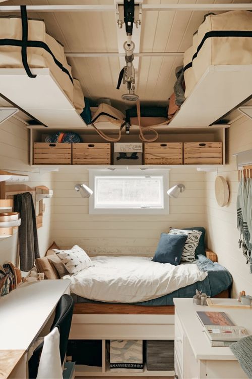 Ceiling-Mounted Storage Rack Tiny House Bedroom Storage Ideas Smart Solutions for Small Spaces 