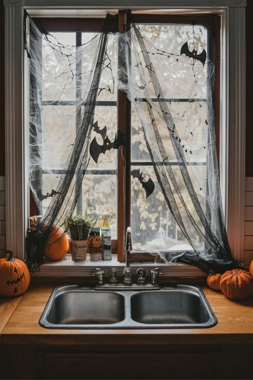 Creepy Cloth Curtains Bewitching Halloween Decor Ideas for Tiny House Kitchens