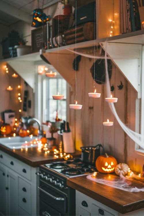 Floating Candle Illusion Bewitching Halloween Decor Ideas for Tiny House Kitchens