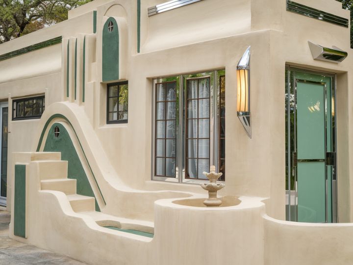 Art Deco Delight Captivating Tiny House Exterior Aesthetic Ideas 
