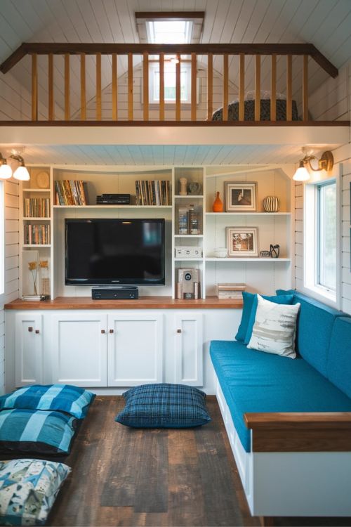 The Entertainment Hub Tiny House Living Room Under Loft Ideas to Maximize Your Space