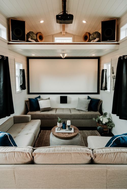 The Home Theater Tiny House Living Room Under Loft Ideas to Maximize Your Space