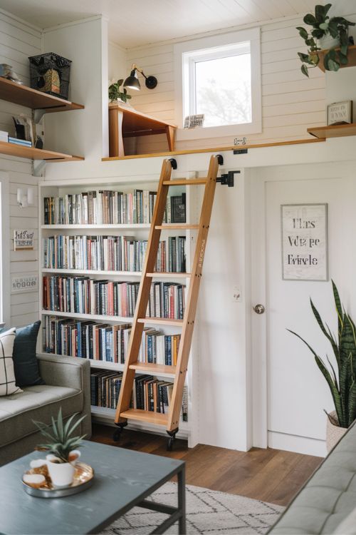 The Library Ladder Tiny House Living Room Under Loft Ideas to Maximize Your Space
