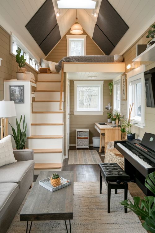 The Musician's Corner Tiny House Living Room Under Loft Ideas to Maximize Your Space