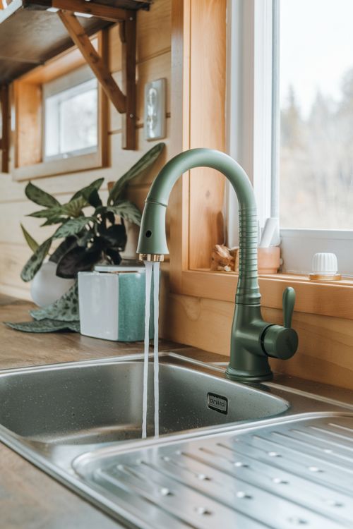 Water-Saving Faucet Tiny House Kitchen Green Ideas: Eco-Friendly Living Space