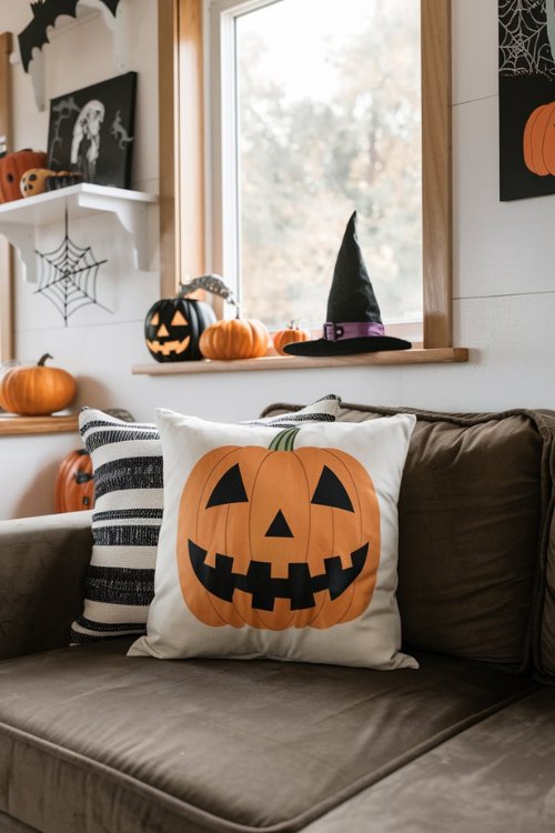Cute Pumpkin Pillows Spooky Tiny House Bedroom Halloween Decor Ideas for Small Spaces 