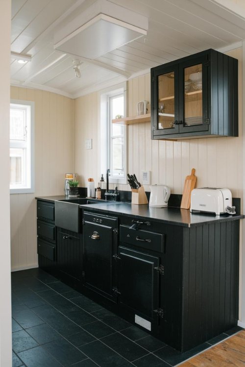 Dark Flooring Tiny House Kitchen Black Interiors Design