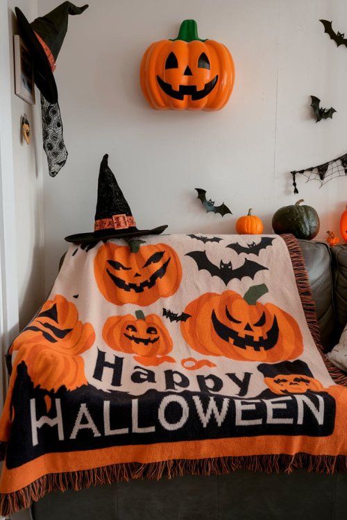 Halloween Themed Throw Blanket Creative Halloween Decorations Indoor for Your Tiny House Living Room