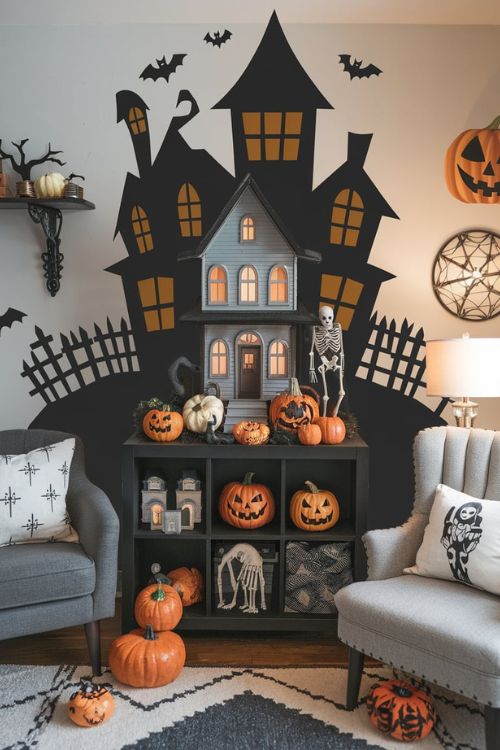 Haunted House Wall Decal Creative Halloween Decorations Indoor for Your Tiny House Living Room