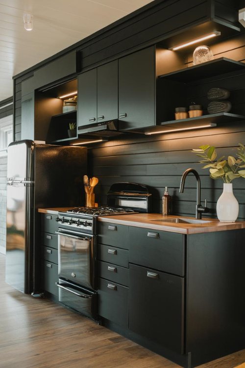 Matte Black Cabinets Tiny House Kitchen Black Interiors Design
