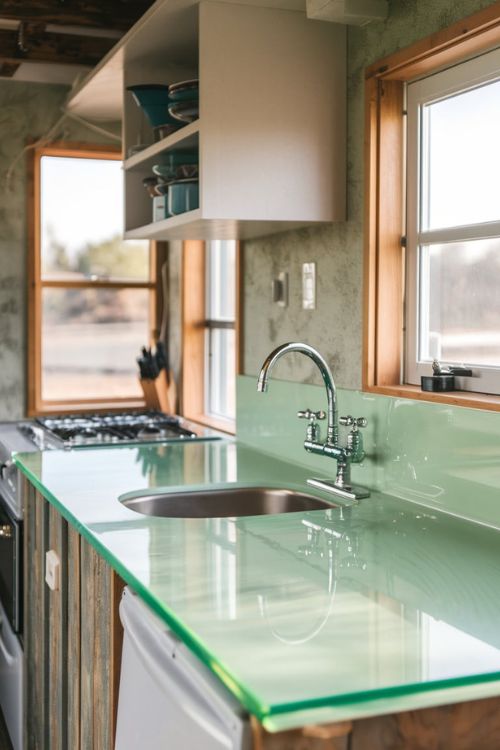 Recycled Countertops Tiny House Kitchen Green Ideas: Eco-Friendly Living Space