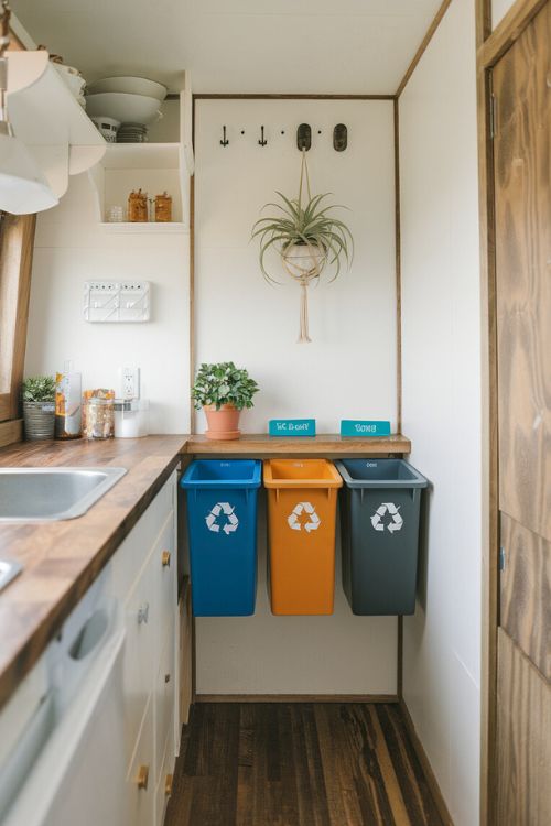 Recycling Station Tiny House Kitchen Green Ideas: Eco-Friendly Living Space