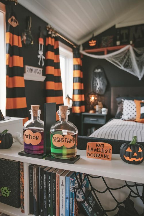 Spiderweb Corner Tiny House Bedroom Halloween Decor Ideas