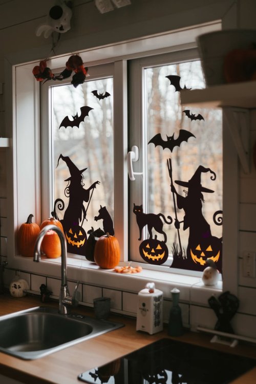 Spooky Silhouette Window Clings Bewitching Halloween Decor Ideas for Tiny House Kitchens
