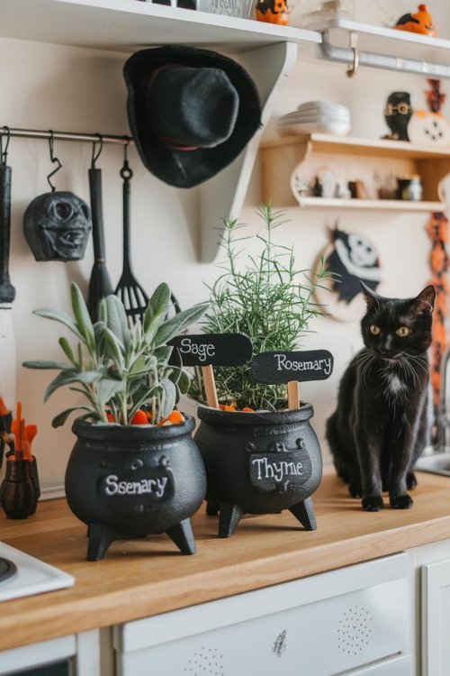 Witch's Brew Herb Garden Bewitching Halloween Decor Ideas for Tiny House Kitchens