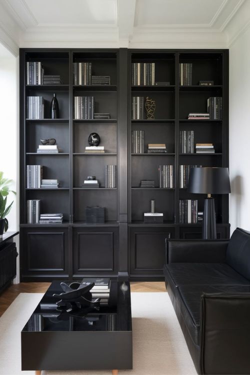 Black Built-in Bookcases Modern Black Tiny Living Rooms You Can’t Miss