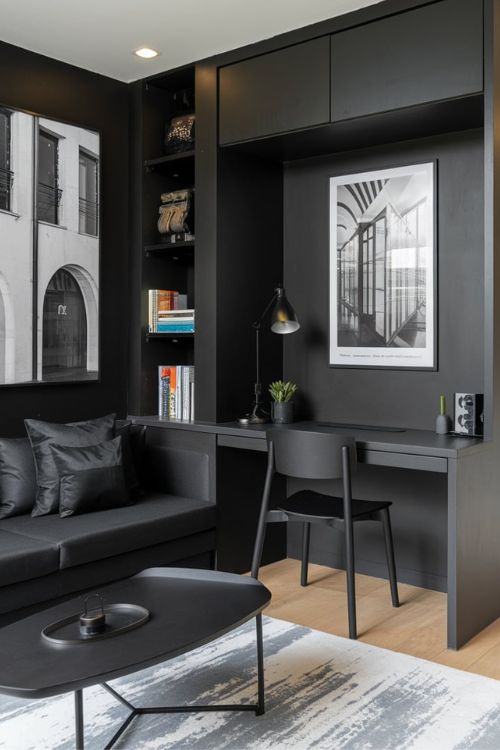 Black Built-in Corner Desk Modern Black Tiny Living Rooms You Can’t Miss