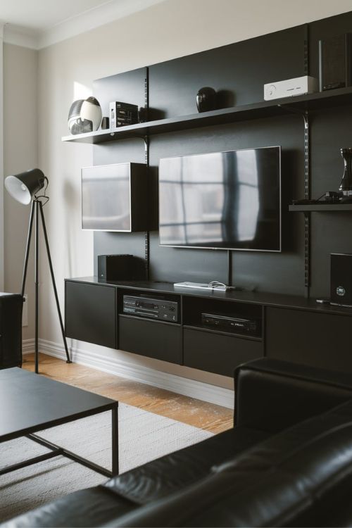 Minimalist Black Media Storage Modern Black Tiny Living Rooms You Can’t Miss