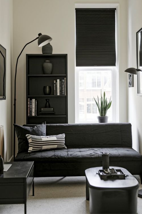 Space-Saving Black Window Treatments Modern Black Tiny Living Rooms You Can’t Miss
