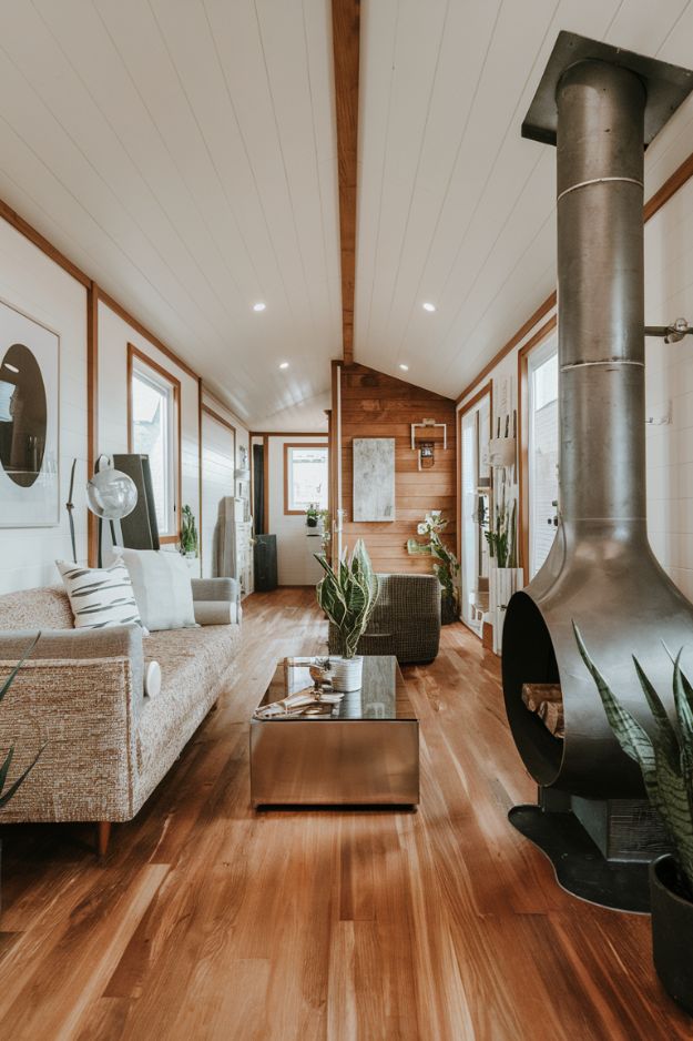 Contemporary Material Mix Genius Modern Tiny House Living Room Ideas