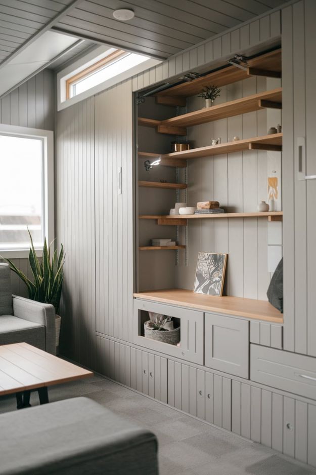 Creative Storage Walls Genius Modern Tiny House Living Room Ideas