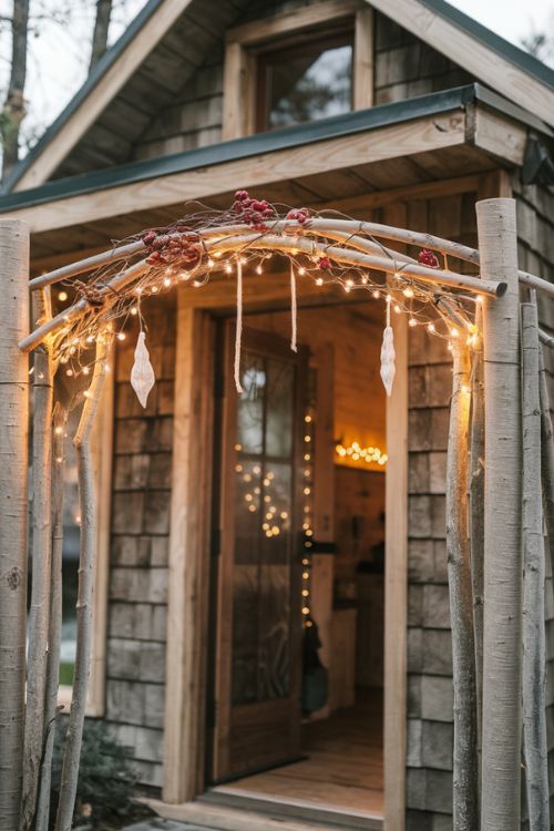 Illuminated Branch Archway DIY Christmas Tiny Home Exterior Decor Ideas