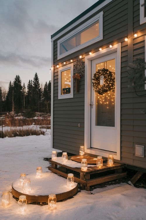 Illuminated Mason Jar Pathway DIY Christmas Tiny Home Exterior Decor Ideas