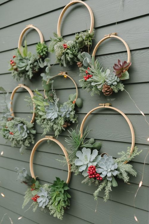 Living Christmas Wreath Wall DIY Christmas Tiny Home Exterior Decor Ideas