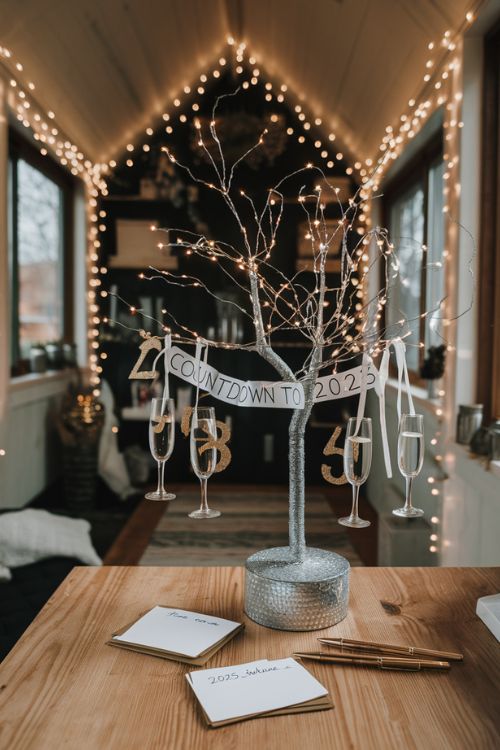 "New Year's Wishes" Tabletop Tree Magical New Year Decor Ideas for Tiny Houses