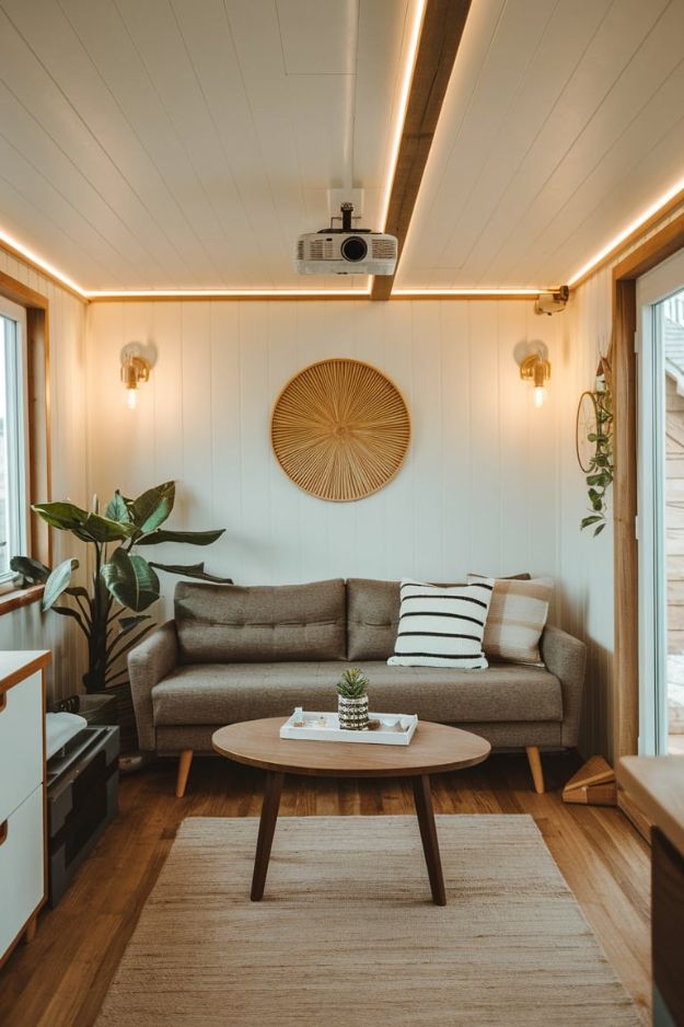 Smart Technology Integration Genius Modern Tiny House Living Room Ideas