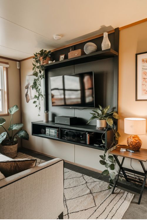 Space-Saving Black TV Mount Modern Black Tiny Living Rooms