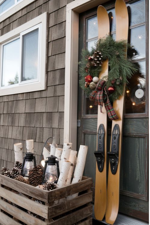 Vintage Ski Lodge Door Display DIY Christmas Tiny Home Exterior Decor Ideas