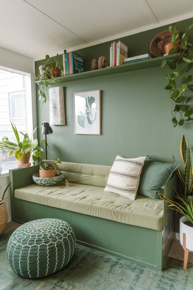 Eco-Friendly Green Textiles Inspiring Green Tiny House Living Room Ideas