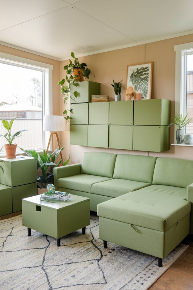 Green Modular Furniture Inspiring Green Tiny House Living Room Ideas