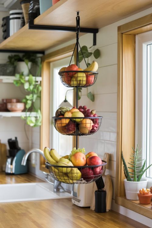 Hanging Fruit Basket Tiny House Kitchen Hacks: Revolutionary Space-Saving Solutions