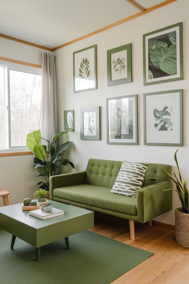 Minimalist Green Gallery Wall Inspiring Green Tiny House Living Room Ideas