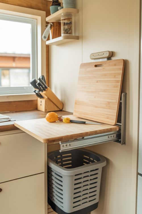 Slide-Out Cutting Board Tiny House Kitchen Hacks: Revolutionary Space-Saving Solutions