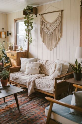 15 Enchanting Cottagecore Ideas for Your Tiny House Living Room Macramé Wall Hangings