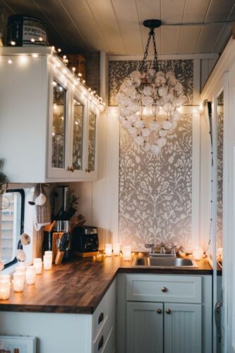 Festive Functional Lighting Tiny house kitchen